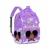 Artsadd Custom Baby Bag Large Nappy Bag for Mom, Purple Glitter Handbags Personalized Name Diaper Backpack with Stroller Straps Gifts for Baby Show New Born