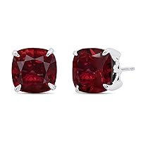 3 CT Gemstone Stud Earrings – 925 Sterling Silver Birthstone Jewelry for Women Hypoallergenic – 8mm Cushion Cut with Push Back – Stone Studs Set By Nicole Miller Fine Jewelry