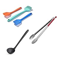 U-Taste 18/8 Stainless Steel Kitchen Tongs with Sturdy Metal Tips (16 inch, Red), and 600ºF Heat Resistant Angled Silicone Basting Pastry Brushes (Multicolors), and 600ºF Heat Resistant