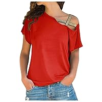 Womens Sexy Summer Tops Slant Shoulder Shirts Casual Loose Tunic Solid Trendy Going Out Tee Top Classy Blouses