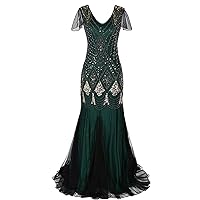 Womens 1920s Vintage Sequins Fringe Long Gatsby Flapper Dress Formal Wedding Evening Gown Party Cocktail Dresses