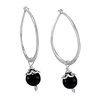 925 Sterling Silver Black Onyx Round Gemstone Dangle Drop Earring For Women & Girls Fashion Earring