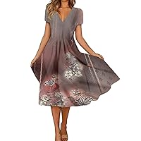 Women's Summer Casual Floral Print Short Sleeve Swing Dress Bohemian Style Dress A-line Waist Flowing 2024