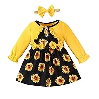 Toddler Kids Baby Girls Casual Long Sleeve Round Neck Sunflower Print Dress Party Dress Clothes Girls Size 3 Dress Shoes