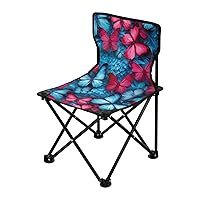 Pink Blue Butterflies Folding Portable Camping Chairs for Men and Women Lightweight Travel Chairs Ergonomically Designed Fishing Chair for Camp Travel