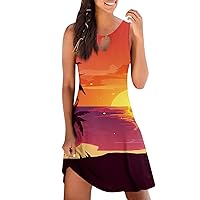 Women Casual Summer Printed Tank Sleeveless Dress Hollow Out Loose Beach Dress