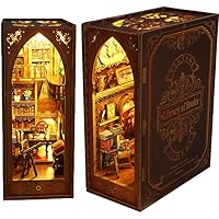 DIY Book Nook Kit, 3D Wooden Puzzle Bookend, with LED Light & Music Movement Insert Miniature Dollhouse Model Building Set, Creative Gift for Birthdays, Christmas, Halloween (The Library of Books)