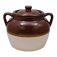 International Traditional Style 4.5-Quart Large Ceramic Bean Pot with Lid, Brown