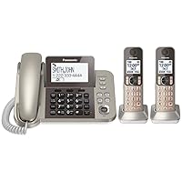 PANASONIC Corded / Cordless Phone System with Answering Machine and One Touch Call Blocking – 2 Handsets - KX-TGF352N (Champagne Gold)