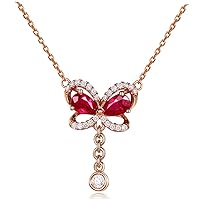 0.65ct Natural Pear Shaped Cut Red Ruby Solid 14k Rose Gold Butterfly Diamond Pendant Necklace Unique