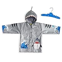 Shark Grey PU All-Weather Raincoat for Boys w/Fun Shark Mouth Pocket, Hood Fin, Teeth