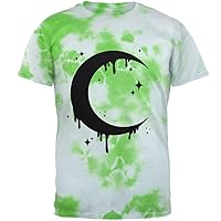 Halloween Dripping Crescent Moon Mens T Shirt Lightning Green Tie Dye LG