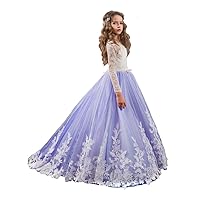 Girls Pageant Gowns Long Sleeves Lace Flower Girl Dresses