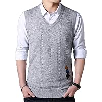 Men Sleeveless Vest Knitted Cashmere Wool Mens Sweaters Autumn Winter Pullover Light Grey L