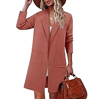 ZOLUCKY Womens Open Front Knit Cardigan Long Sleeve Lapel Coat Casual Solid Classy Sweater Jacket