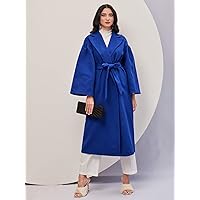 Jackets for Women Drop Shoulder Bell Sleeve Belted Overcoat Jackets (Color : Royal Blue, Size : Medium)