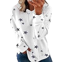 EFOFEI Women's Casual loose Hoodie Star Printed Long Sleeve Sweatshirts Drawstring Side Split Pullover Tops