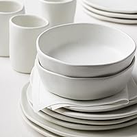 HEKONDA Debossed Stoneware 16-Piece Dinnerware Set, White Speckled