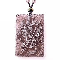 Natural crystal black ice obsidian Dragon Subduing Guan Gong Guan Yu dragon necklace Hold broadsword pendant bead with adjustable chain for men women