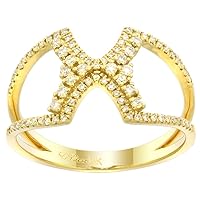 14k Gold Criss Cross Diamond X Ring for Women 7/16 inch wide, size 6-9