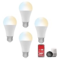 Wi-Fi LED Smart Light Bulb, A19, 60W Equivalent, White Select Tunable 2700K - 6500K, Full-Range Dimmability, 2.4GHz Router Required, Circadian Rhythm, Easy-to-Use App, 4 Pack, 51453