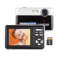 Andoer 4K Compact Digital Camera Video Camcorder 2.4 Inch IPS Screen 16X Digital Zoom Anti-Shake Smile Capture Built-in Flash Battery with 32GB Memory Card for Kids Teens Friends