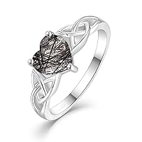 Celtic Knot Heart Gemstone Ring for Women Solid 10K/14K/18K Gold Celtic Knot Engagement Ring Celtic Heart Wedding Promise Ring Lucky Jewelry Birthday Gift for Girls