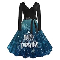 Women's Christmas Cocktail Party Dresses Long Sleeve 1950s Vintage A Line Hepburn Dress 3D Print Elegant Swing Dress
