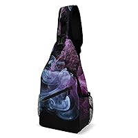 Chest Bag Sling Bag for Men Women Blue And Purple Smoke Sport Sling Backpack Lightweight Shoulder Bag for Travel