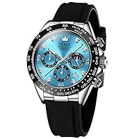 OLEVS Men Analog Quartz Waterproof Watches Multifunction Chronograph Diamond Moon Phase Luminous Silicone Band Wrist Watches