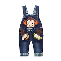 KIDSCOOL SPACE Baby Boy Girl Jean Overalls,Toddler Denim 3D Monkey Dungarees Pants,Blue,6-7 Months