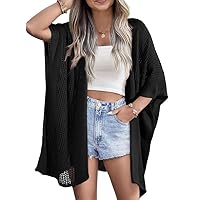 SHEWIN Cardigan Sweaters for Women 3/4 Sleeve Open Front Cover Up Crochet Lightweight Summer Cardigans Sweater
