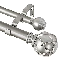 KAMANINA 1 Inch Double Curtain Rods for Windows 72 to 144 Inches (6-12 Feet), Silver Heavy Duty Double Curtain Rod, Telescoping Drapery Rod with Netted Texture Finials