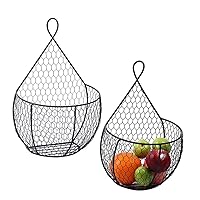 ERYTLLY Metal Fruit And Vegetable Storage Hanging Basket Wall Mounted, For Kitchen Black Wire Baskets for Flowers, Fruits and Veggies, - Set of 2