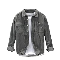 Autumn Winter Men Corduroy Pure Cotton Shirt,Long Sleeve Vintage Pockets Warm Thin Coat
