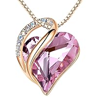 Rose Gold Plated Necklace for Women: Heart Shaped Birthstone/Healing Crystals Center, Dazzling Cubic Zirconia, Hypoallergenic Chain (18