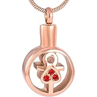 Stainless Steel Memorial Ash Holder Cross with Crystal in Heart Memorial Locket Pendant Necklace Ashes Cremation Urn Souvenir Necklace for