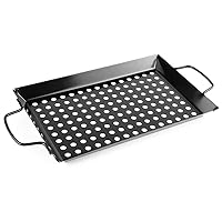 Grill Basket for Outdoor Grill, Outdoor Grilling Tray with Handle, Durable Non-stick BBQ Veggies Basket with Holes for Vegetables, Fish, Shrimp, Small & Medium Camping Barbecue Accessories, 12