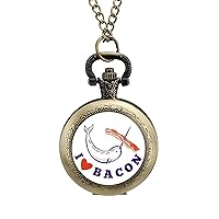 I Love Bacom Fashion Vintage Pocket Watch with Chain Quartz Arabic Digital Dial for Men Gift