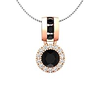 0.65 CT Round Cut Black & White Cubic Zirconia Halo Pendant Necklace 14k Rose Gold Over