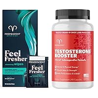 Promescent Flushable Wipes for Adults + Testosterone Booster for Men Supplement, KSM-66 Ashwagandha, Horny Goat Weed, Fengreek