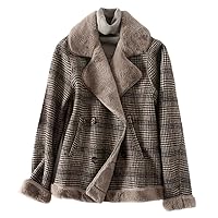 Women'S Plaid Coat Down Cotton Padded Jacket Autumn Winter Short Woolen Loose
