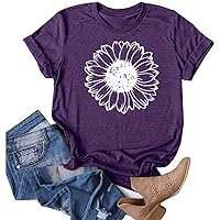 Women's Summer Sunflower T Shirt Cute Flower Graphic Loose Tees Crew Neck Short Sleeve Casual Tops Cute Funny T Shirts