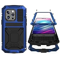 iPhone 14 Pro Max Metal Case with Screen Protector Camera Protector Military Rugged Heavy Duty Shockproof Case with Metal Kickstand Full Body Tough Dustproof Case for iPhone 14 Pro Max (Blue)