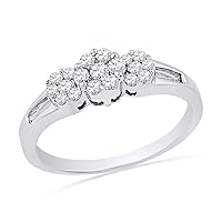 DGOLD 10KT White Gold Round Diamond Three Flower Fashion Ring (1/3 cttw)