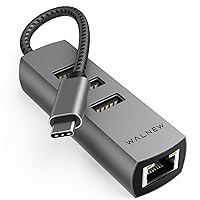 WALNEW USB-C to Ethernet Adapter, 4 in1 USB C Hub with LAN RJ45, Aluminum Gigabit Cat Network Cable Converter to Type C Thunderbolt 3 for iMac,MacBook,Chromebook,Surface, Laptop,Desktop,PC