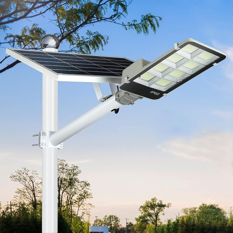 Mua DENGMALL 800W LED Solar Street Lights Outdoor, Dusk to Dawn Security  Flood Light with Remote Control  Pole, Wireless, Waterproof, Perfect for  Yard, Parking lot, Street, Garden and Garage trên Amazon