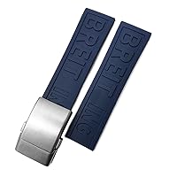 Rubber Watchband 22mm 24mm for Breitling Superocean Heritage Avenger Challenger Woven Silicone Waterproof Soft Watch Strap (Color : Blue Silver Letters, Size : 24mm)