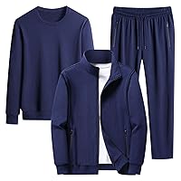 Mens 3 Piece Set Tracksuit Long Sleeve Pullover Zipper Jacket Casual Pants Lounge Suits Soft Winter Fall Sportswear