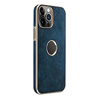ONNAT-Leather Cover for iPhone 15Pro Max/15 Pro/15 Plus/15 Support Wireless Charging Hollow Design Slim Thin Luxury Business Protective Case (15 Plus,Blue)